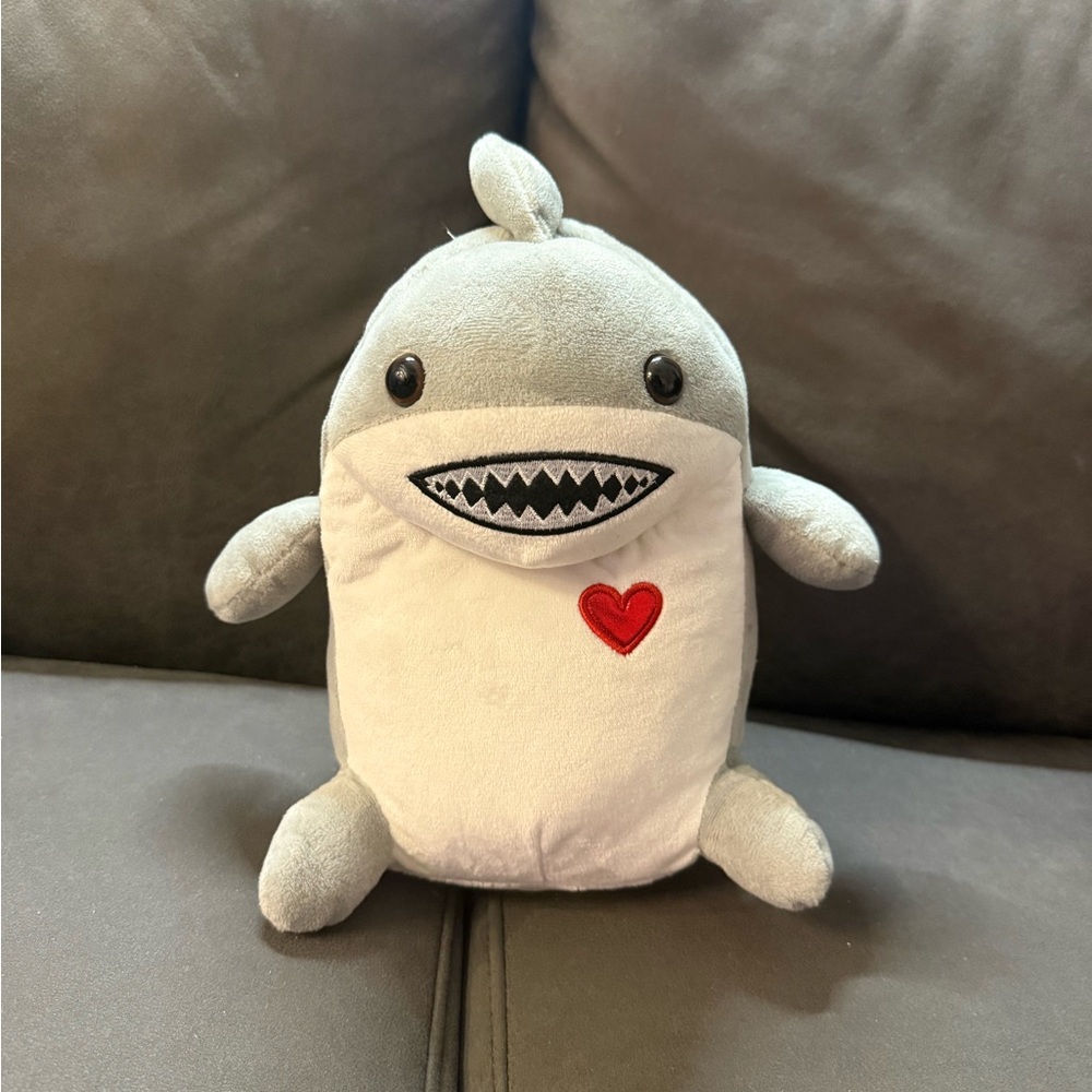 Cute Small Gray and White Shark Stuffed Animal Plush with Red Heart